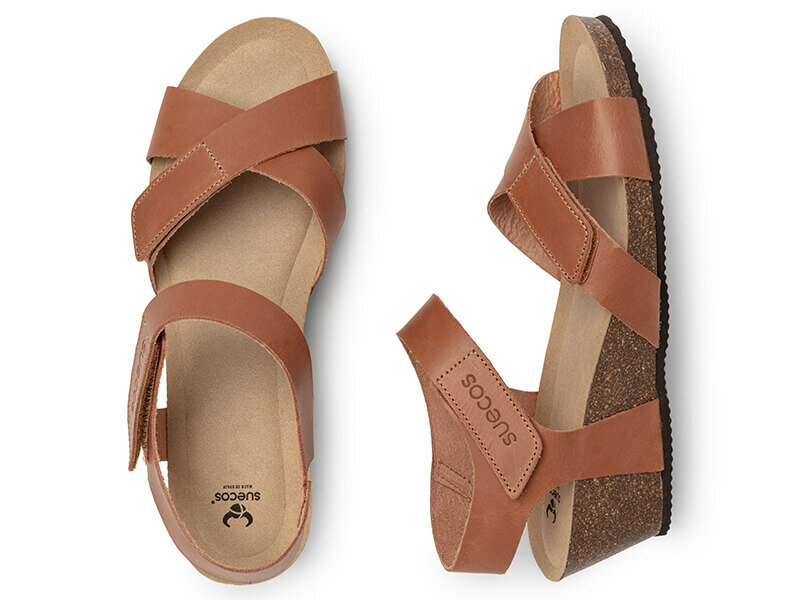 Suecos dames sandalen met sleehak Idun cognac