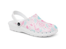 Suecos oden fusion zorgklomp print medical pink met witte antislipzool front aanzicht